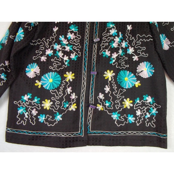 Vintage 90s Draper's and Damon's Black‎ Floral Embroidered Jacket 1X  Boho - Picture 7 of 12